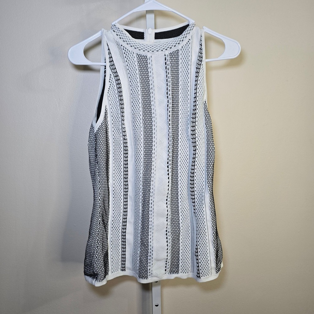 White House Black Market Womens Black White Striped Pointelle Knit Shell Top M